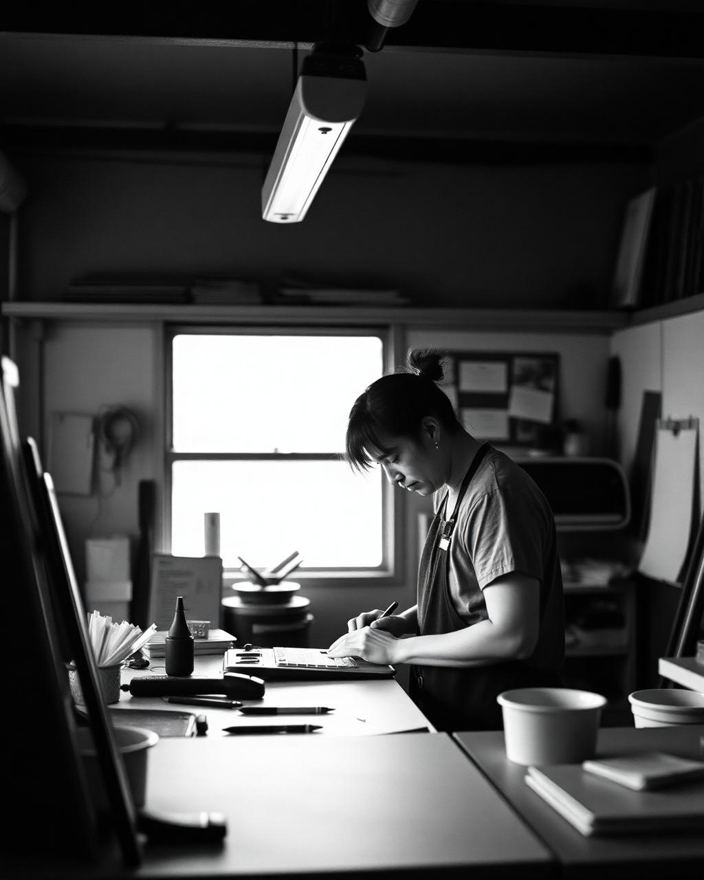 Self-employed tradesperson reviewing paperwork.