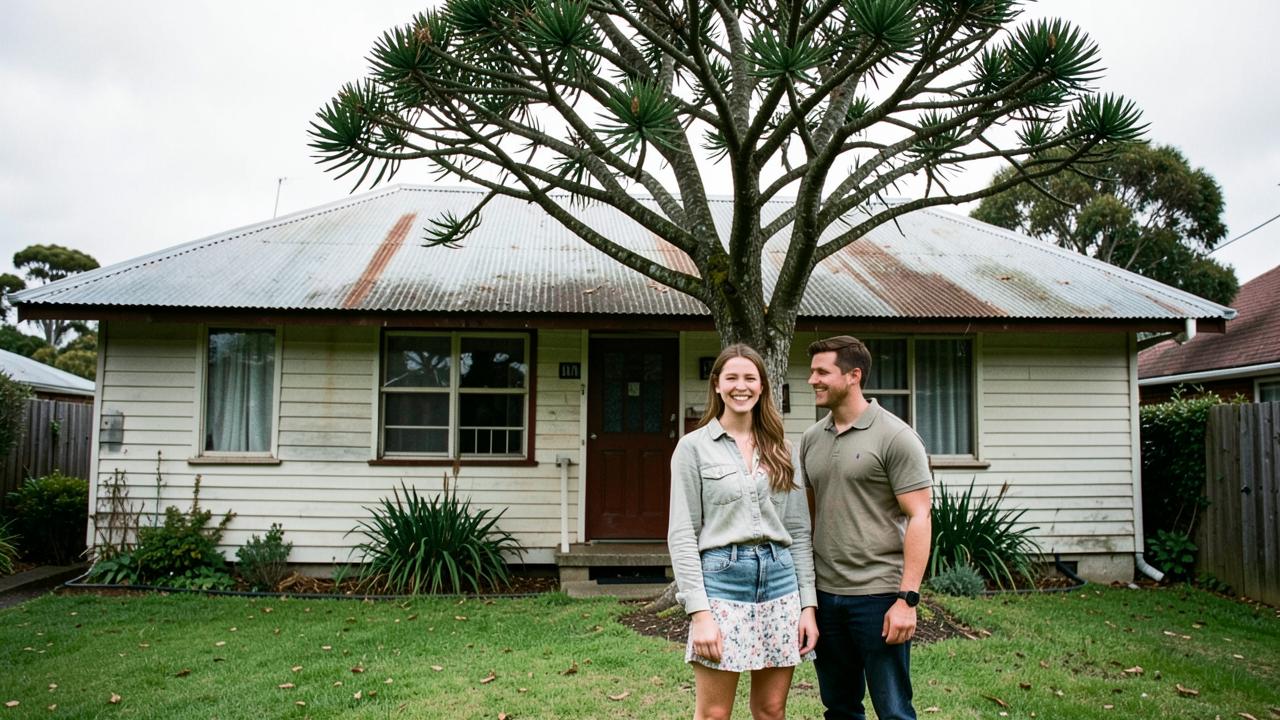 A young New Zealand couple outside their first home
