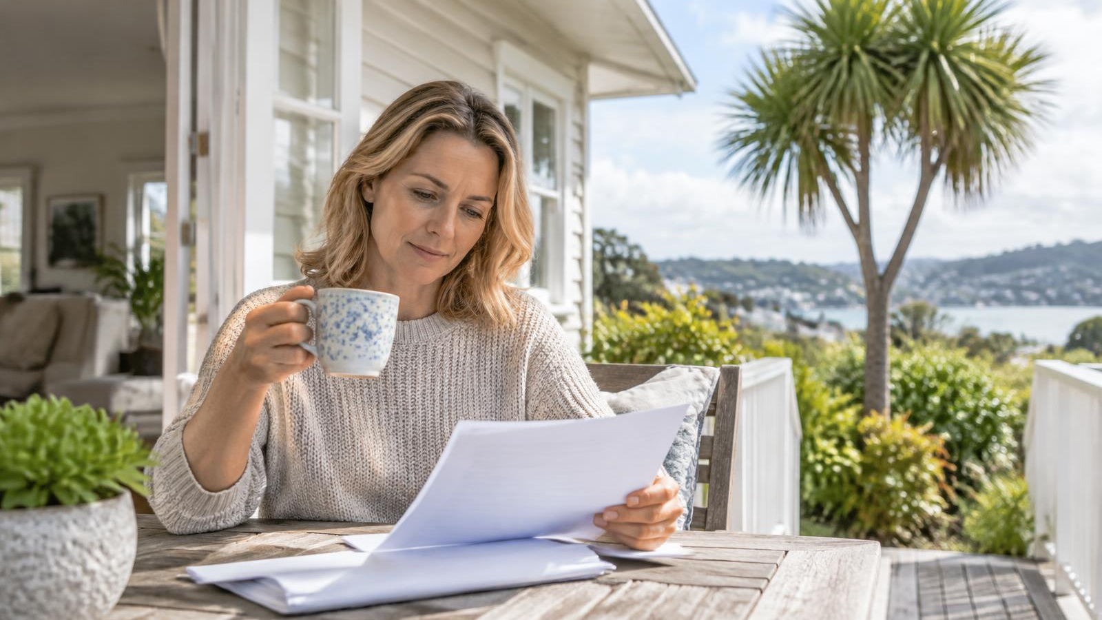 New Zealand couple at a kitchen table in a weatherboard villa working out how much health insurance costs in NZ on a laptop