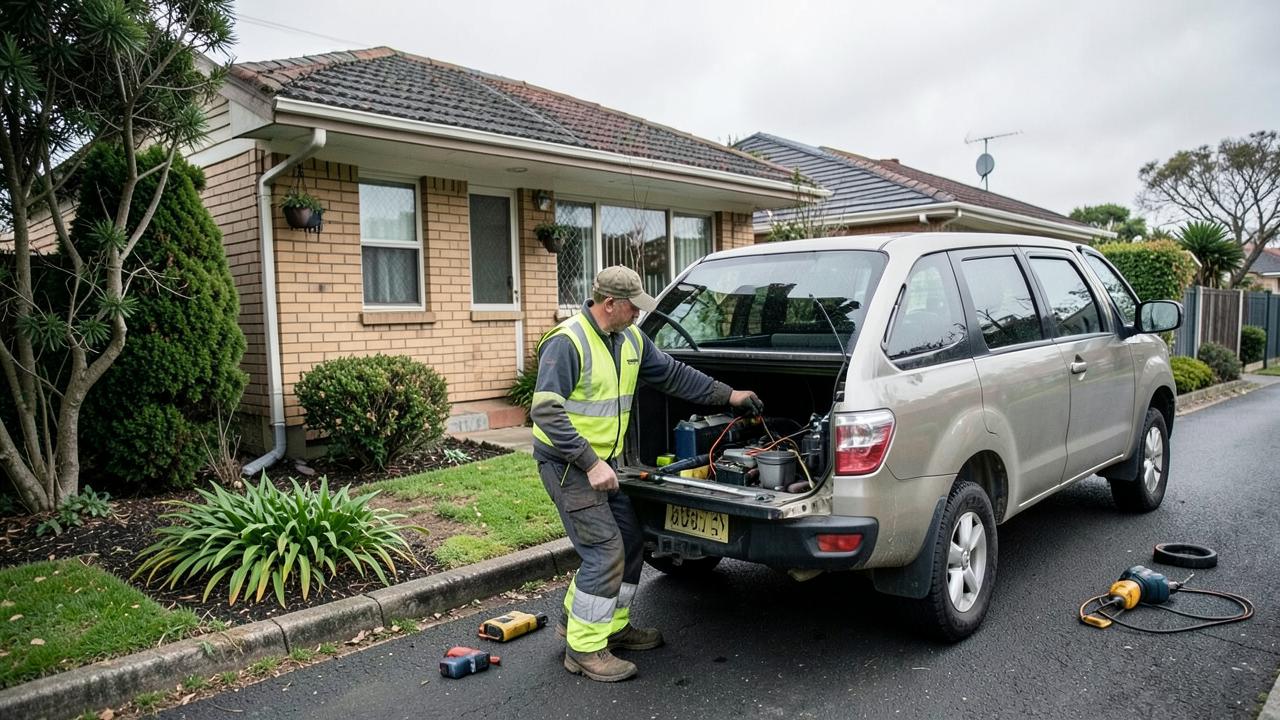 A self-employed New Zealand tradesperson loading tools into a ute