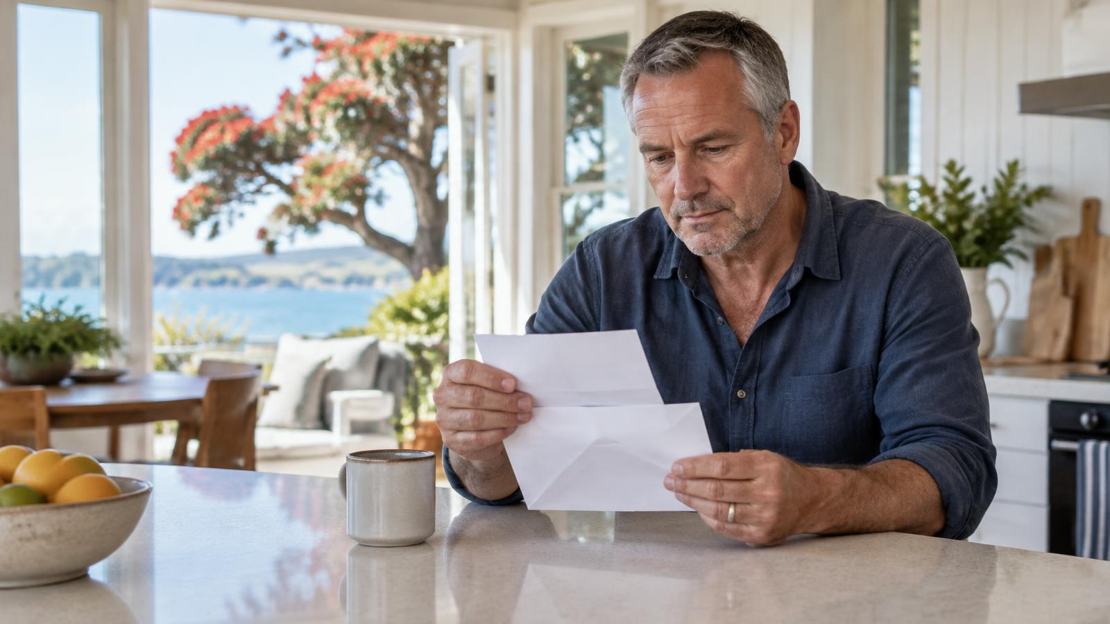 New Zealand woman reviewing a health insurance premium increase letter at home